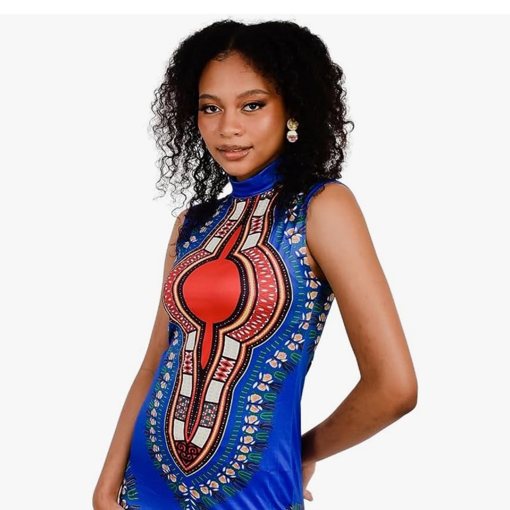 Women’s African Attire Bohemian Dashiki Tribal Vintage Ethnic Midi Dress - Picture 2 of 6